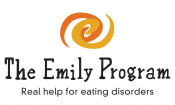 graphic with and orange and yellow swirl that says "The Emily Program Real help for eating disorders" 