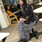 Safiya Mohamed anchoring TV Broadcast Learning Lab