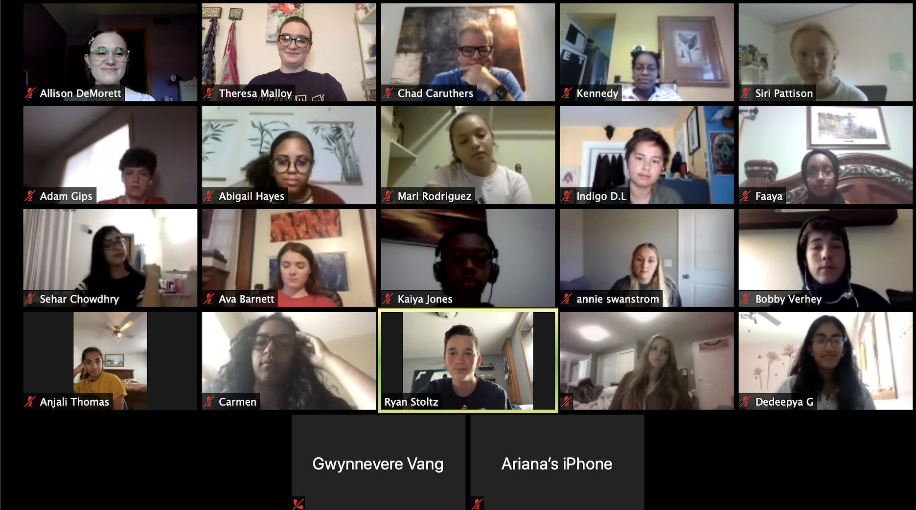 This is a screenshot of the Zoom call for our virtual News Reporter Academy. It displays nineteen students, and three ThreeSixty staff members.