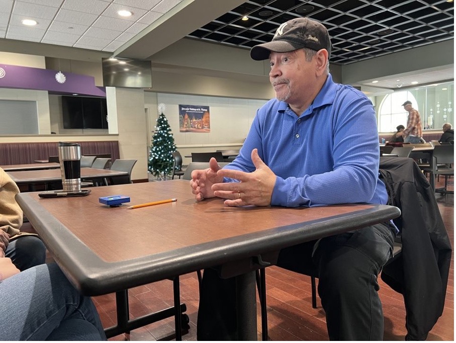 Rubén Rosario talks to ThreeSixty Journalism reporters about the importance of media in January on the campus of University of St. Thomas in Saint Paul, MN. After 43 years in the business, Rosario still believes in the power of telling the truth. 
