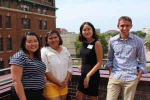 ThreeSixty Scholars attend the MPR Radio Camp celebration. From left to right: Samantha HoangLong, Kai Sanchez-Avila, Danielle Wong and Zekriah Chaudhry.