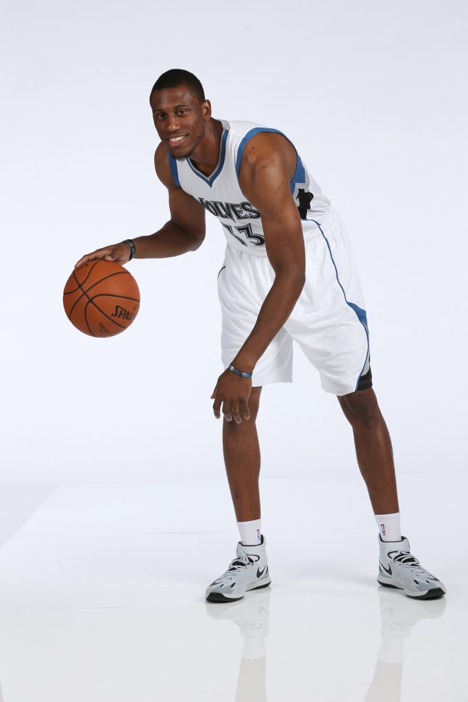 Thaddeus Young #33 of the Minnesota Timberwolves poses for a portrait during 2014 NBA Media Day.